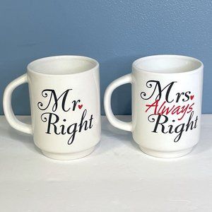 RARE Vintage MTY Mr Right & Mrs Always Right Set of 2 Coffee‎ Mug Cups